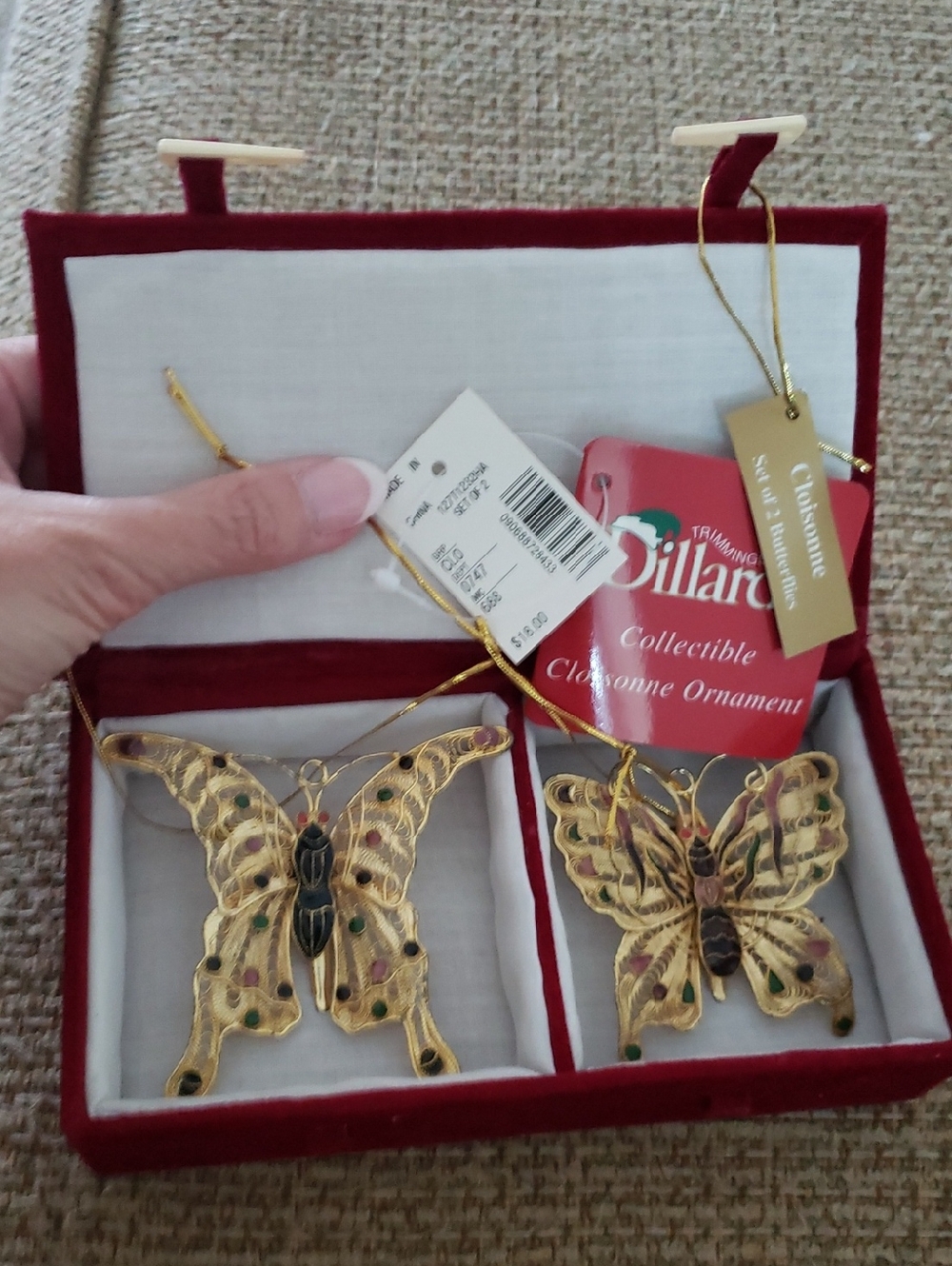 NWT-Dillards Gold Butterfly Cloisonne Ornaments (Set of 2)